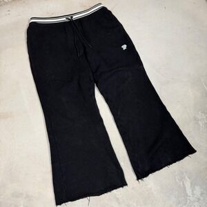 PINK Victoria's Secret Black Wide Leg Sweatpants Raw Hem Striped Waist Mens L
